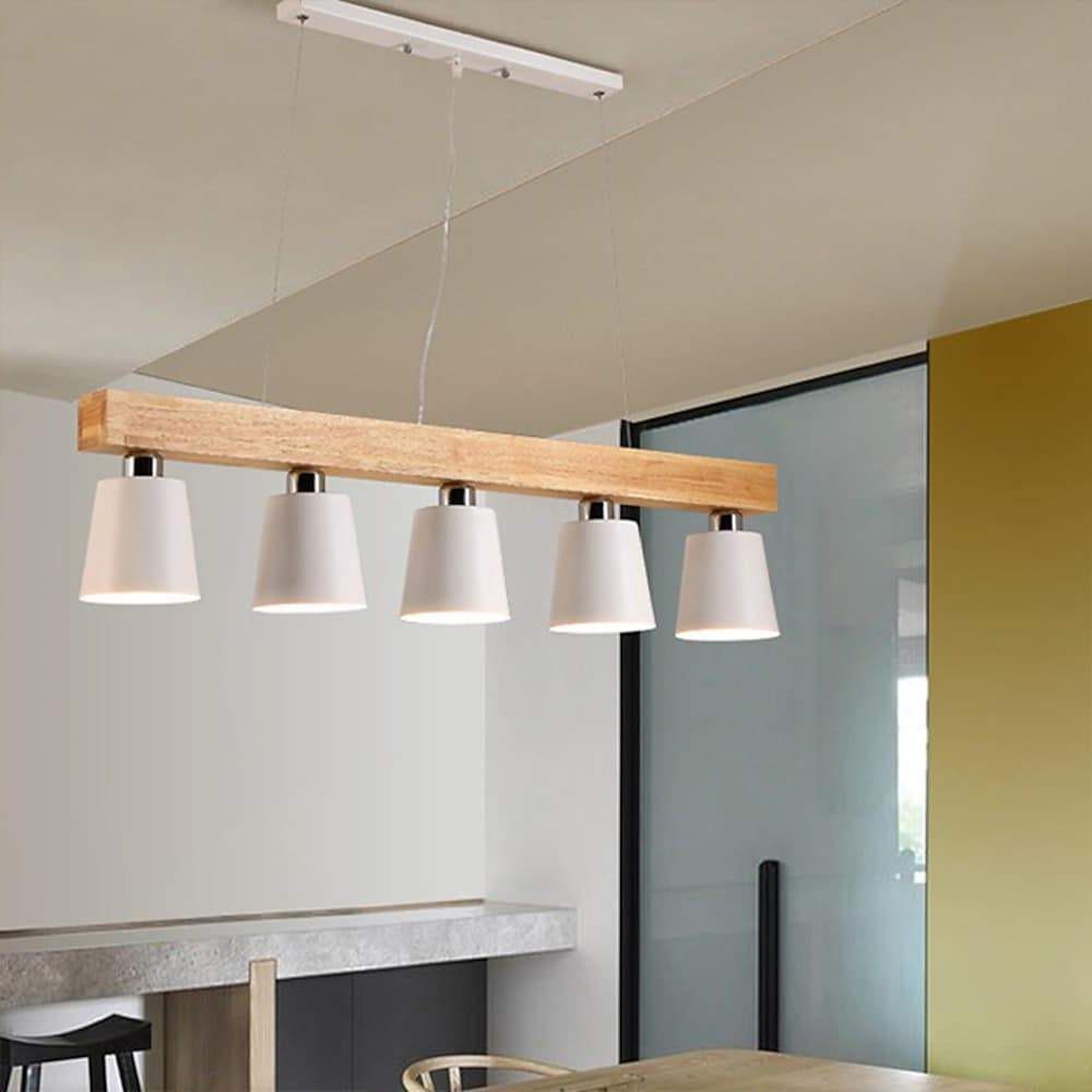 Farmhouse Pendant Light Metal Wood 5-Light Dining Room Fixture