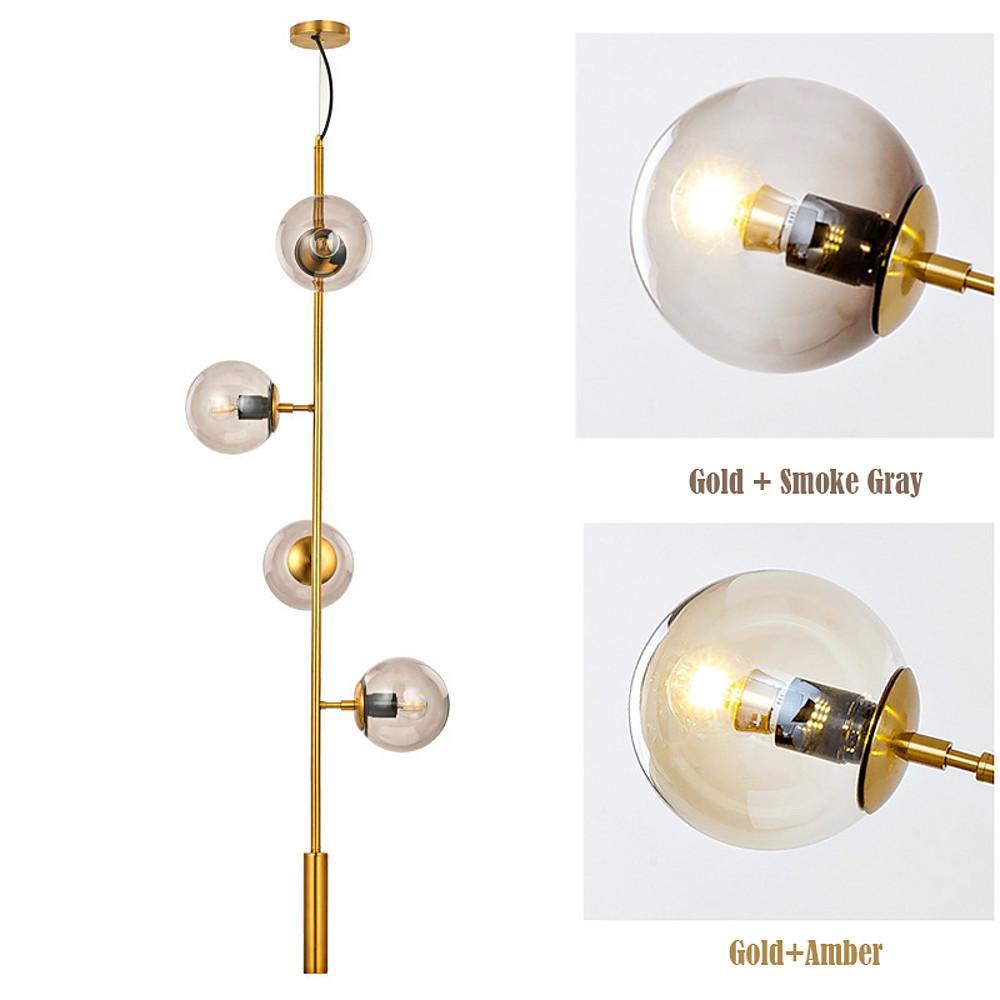 Nordic Linear Glass Globe Chandelier 4/6 Lights Gold Metal