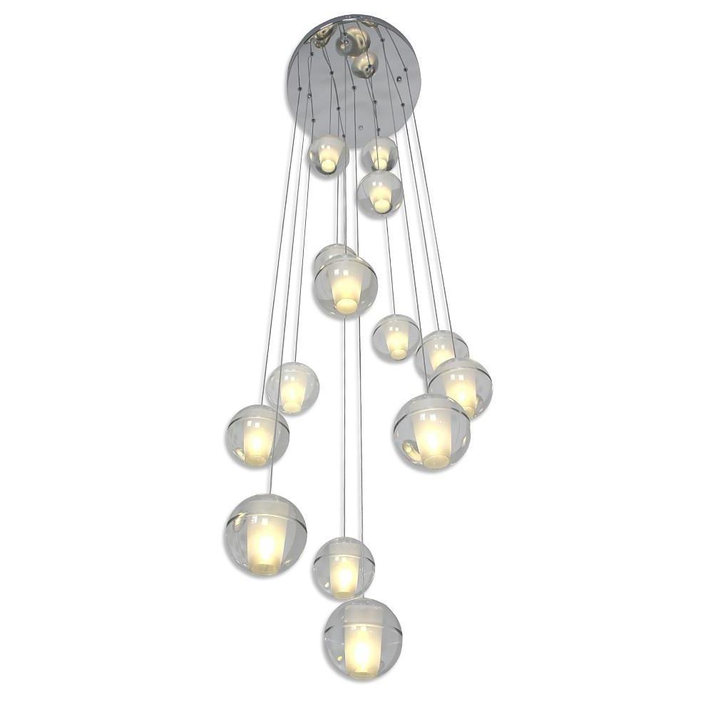 Modern Crystal Chandelier 14 LED Adjustable Height Pendant Light