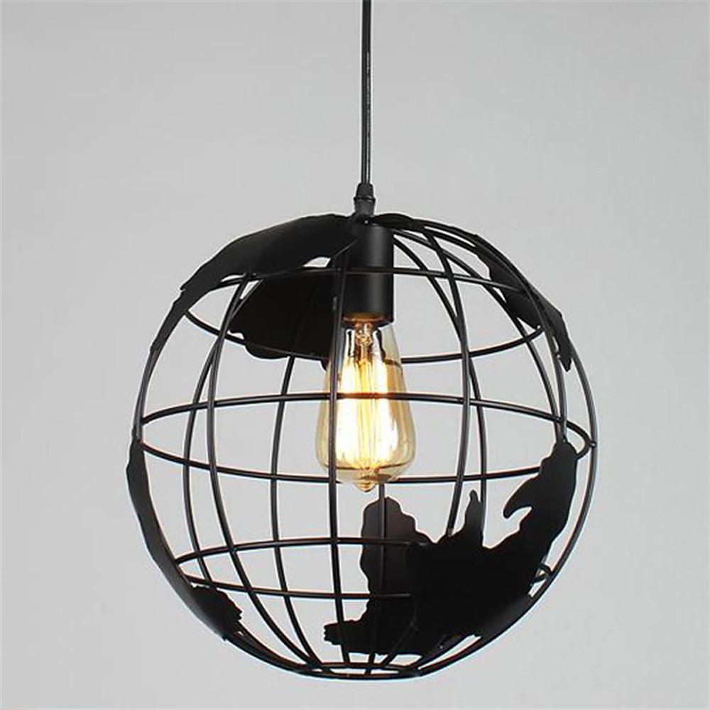 8" Globe World Map Retro Metal Pendant Light - Black & White
