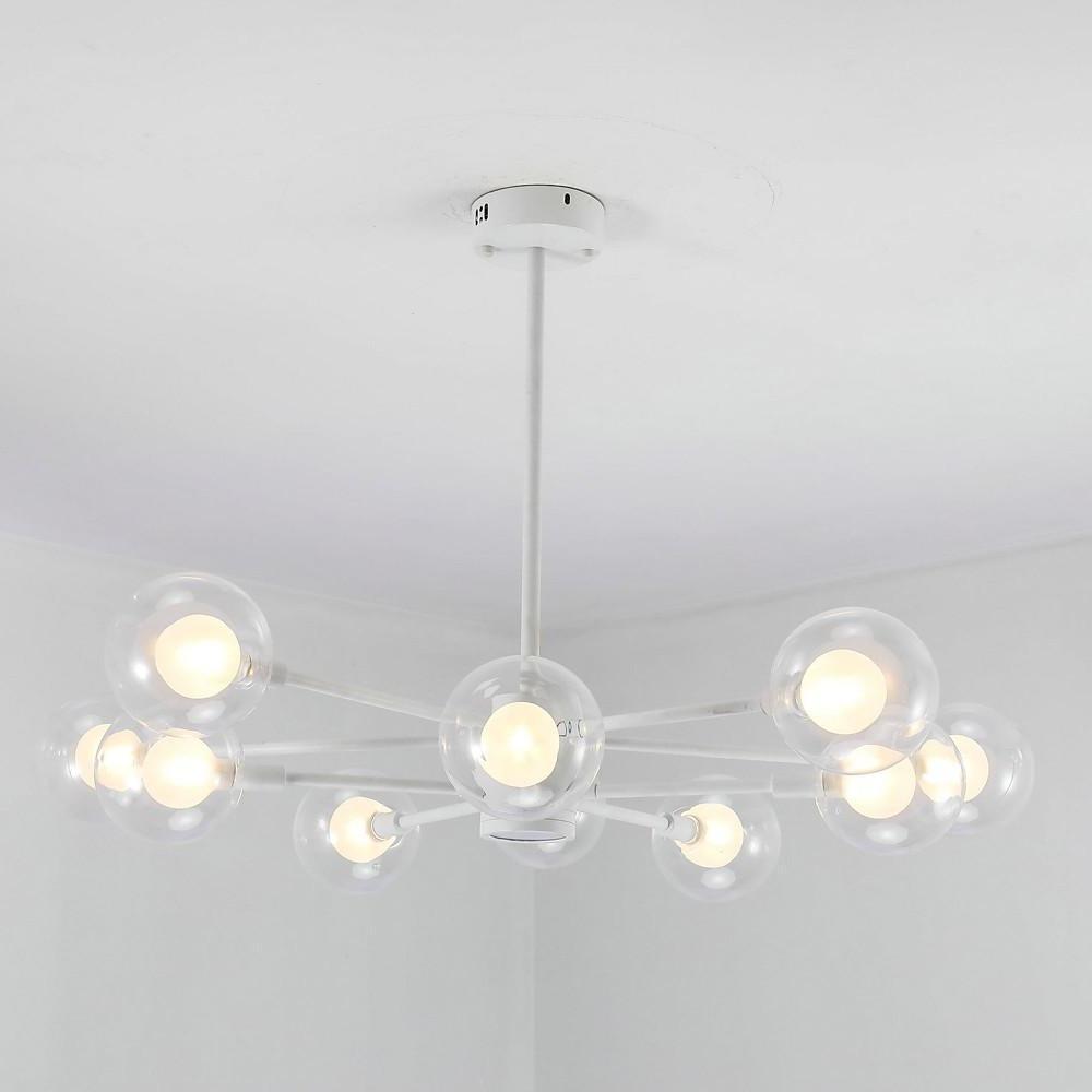 10-Light Glass Globe Chandelier Contemporary Sputnik Design White