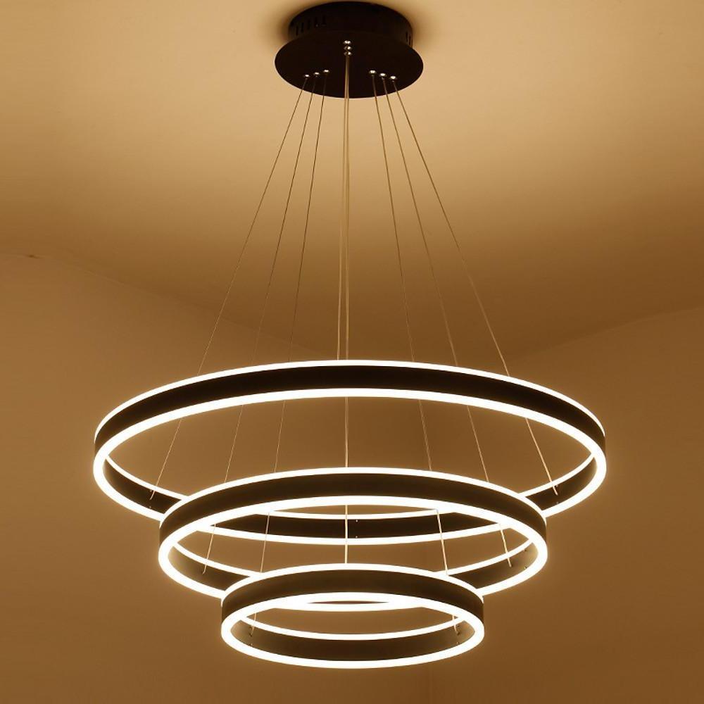Modern 3-Ring LED Chandelier with Adjustable Height