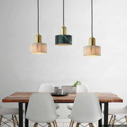 Vintage Circular Pendant Light with Electroplated Metal & Marble Shade