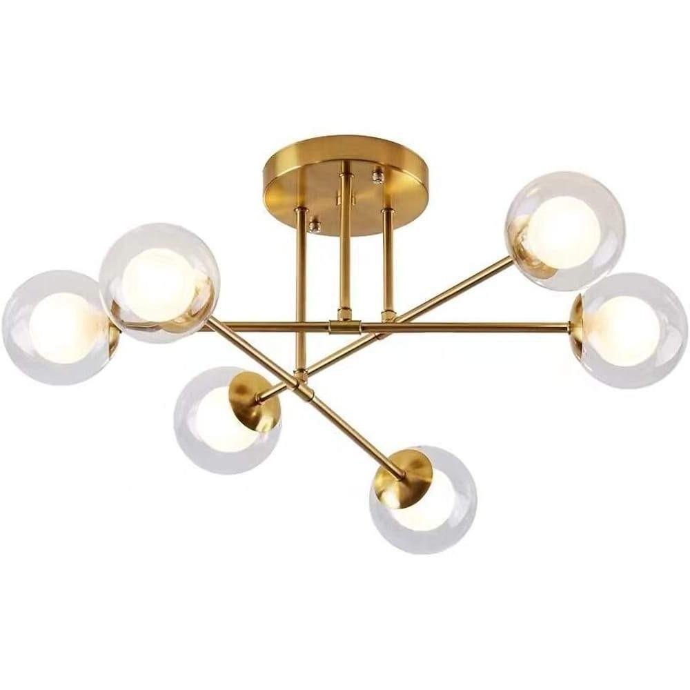 6-Light Glass Sputnik Modern Chandelier - Black & Gold Finish