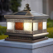 Square Copper Outdoor Post Light with Glass Shade - Bronze Finish