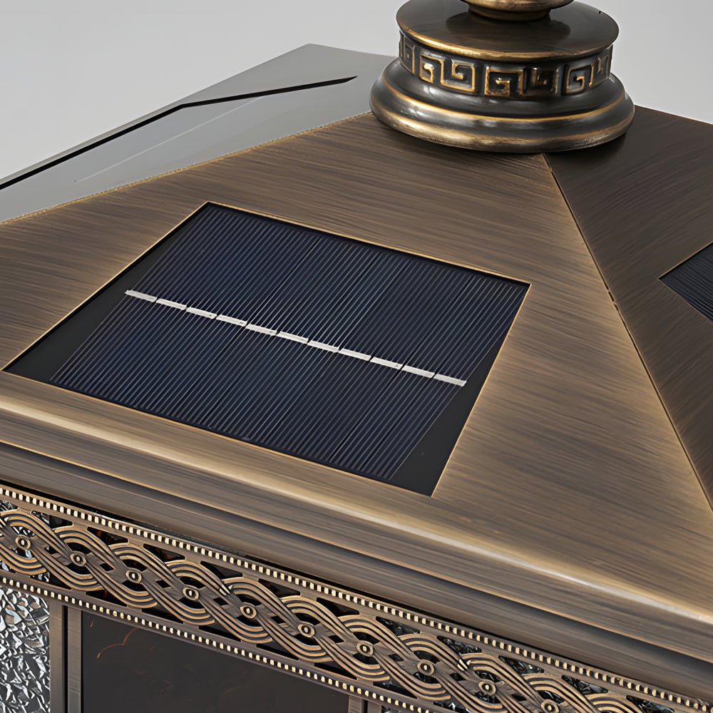 Square Copper Outdoor Post Light with Glass Shade - Bronze Finish