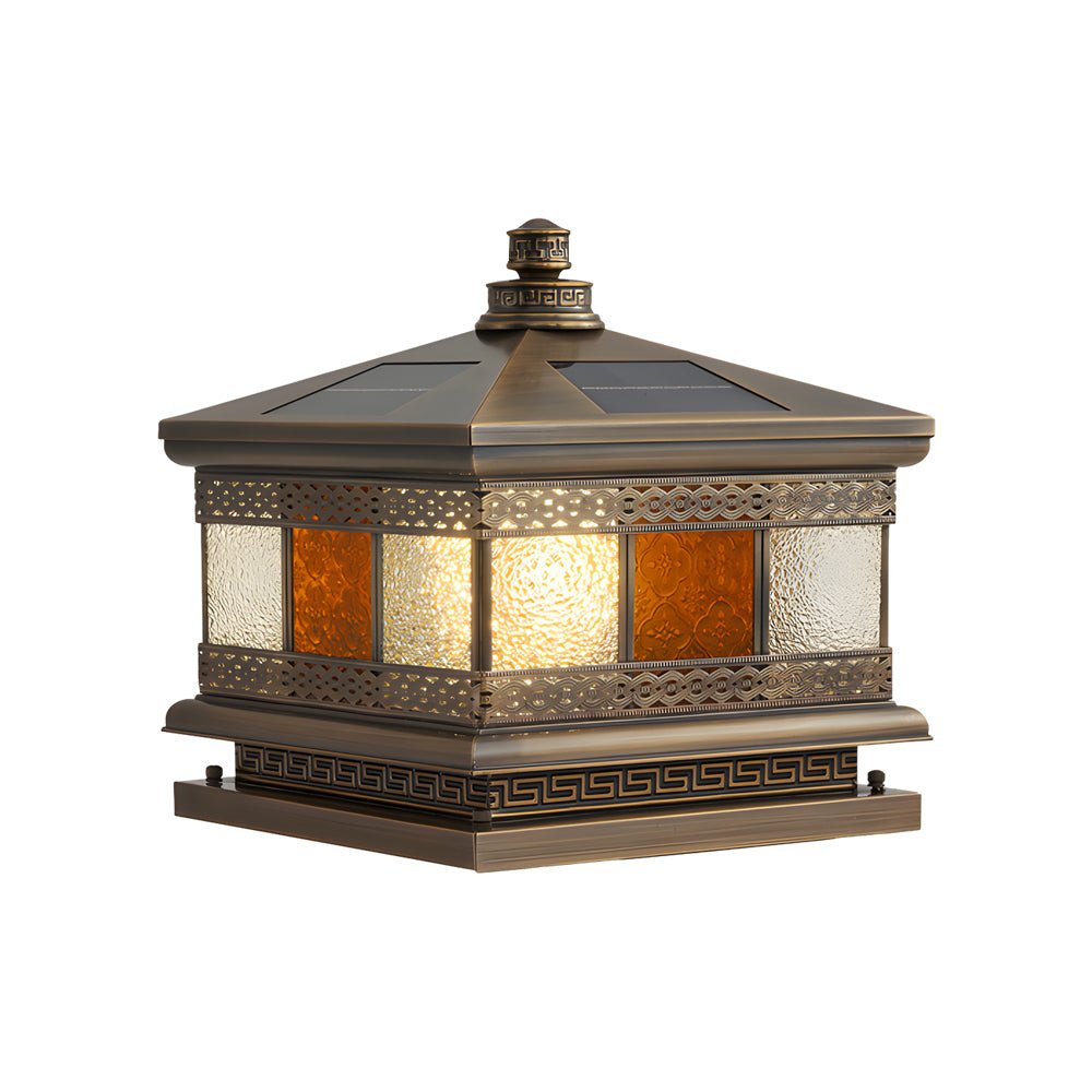 Square Copper Outdoor Post Light with Glass Shade - Bronze Finish