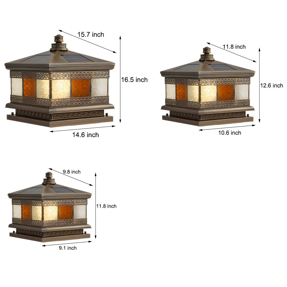 Square Copper Outdoor Post Light with Glass Shade - Bronze Finish