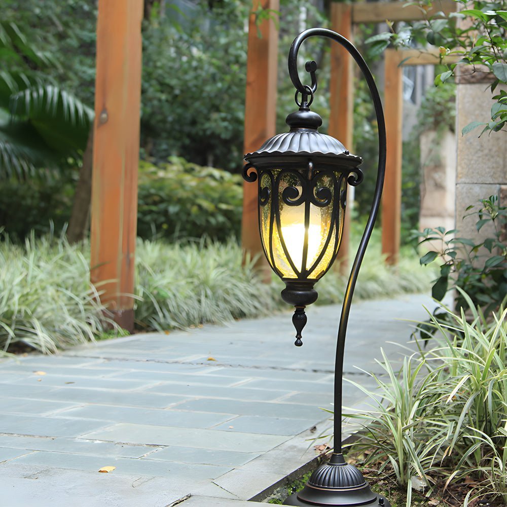 Arched Outdoor Floor Lantern – Aluminum & Glass Garden Light