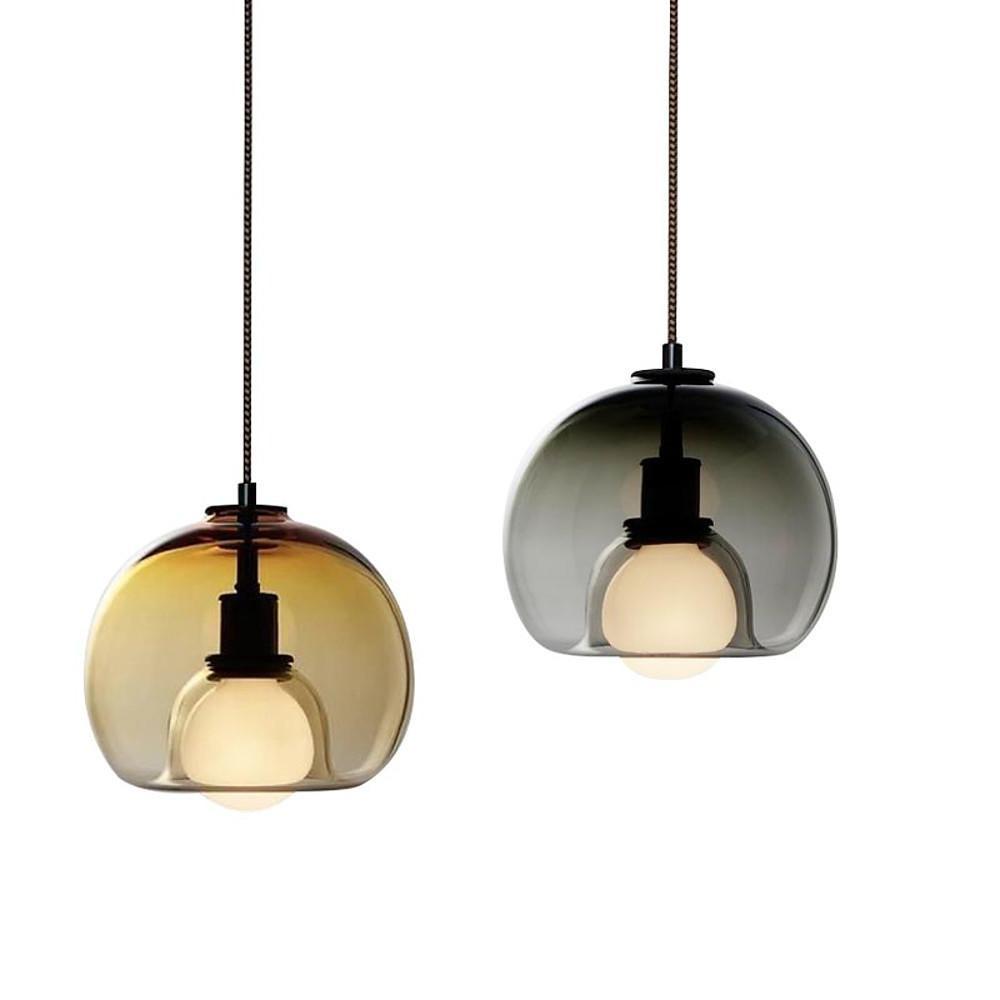 Semi-Globe Glass Pendant Light with Electroplated Metal Finish