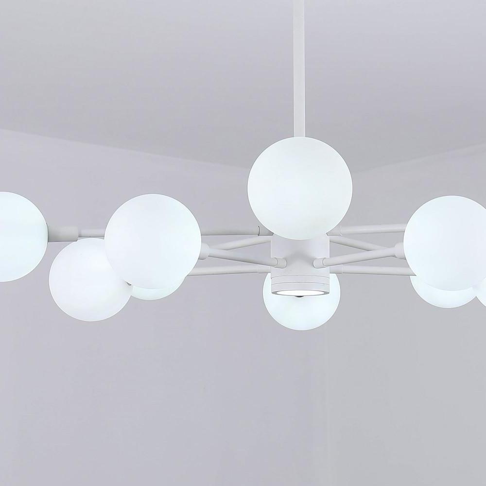 10-Light Glass Globe Chandelier Contemporary Sputnik Design White