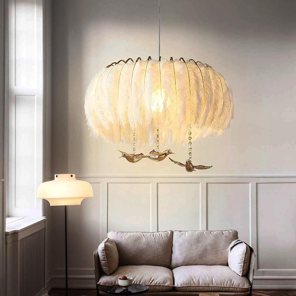 Modern Drum Feather Chandelier with LED Light