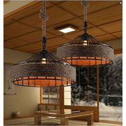 Circular Rope-Wrapped Pendant Light – Rustic Industrial Chandelier