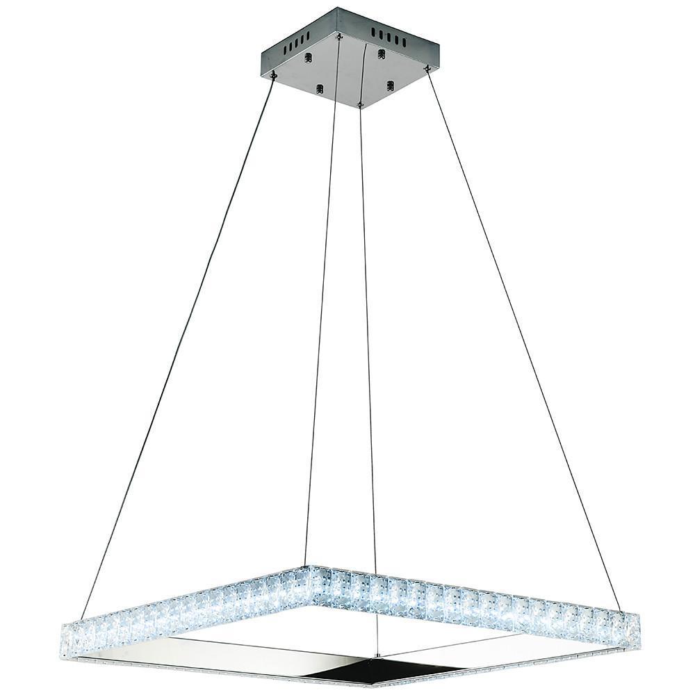Square Crystal Metal LED Chandelier Modern Pendant Light