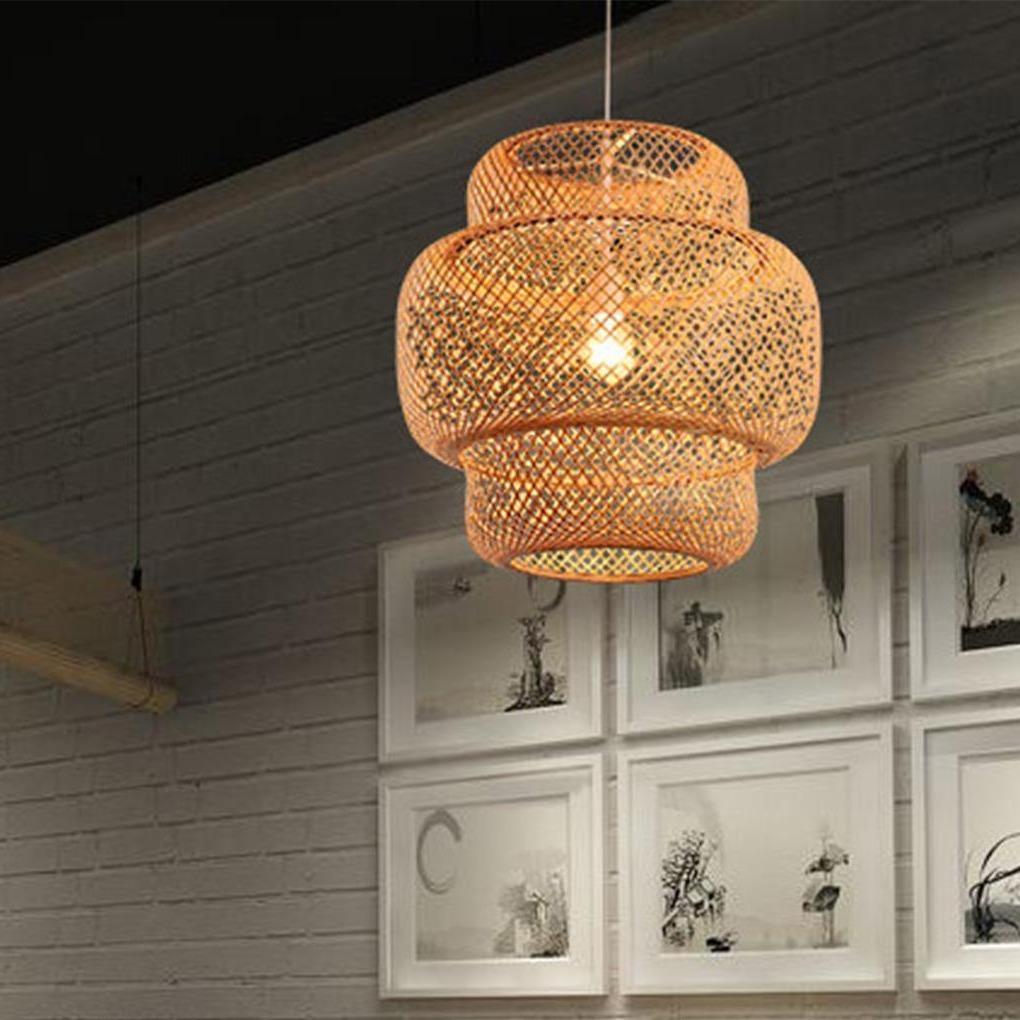 3-Tiered Bamboo Woven Pendant Light - Rustic Boho Ceiling Lighting