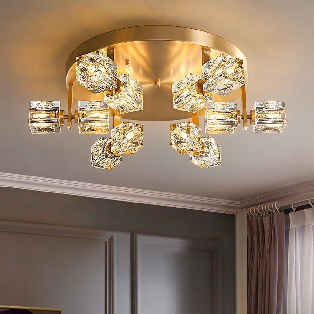 6-Light Crystal Brass Flush Mount LED Ceiling Light | Nordic Design