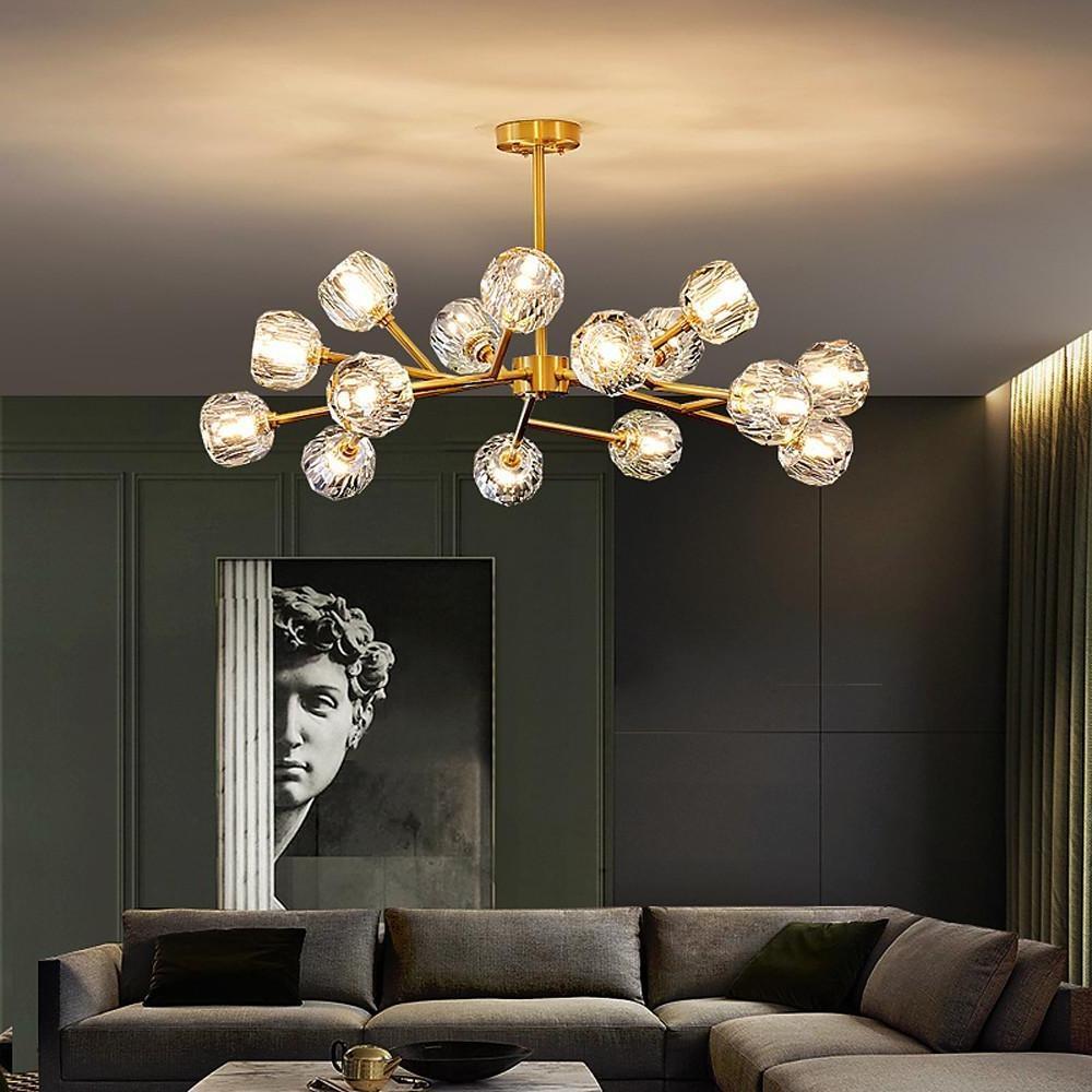 15-Light Crystal Sputnik Chandelier – Modern Brass Finish