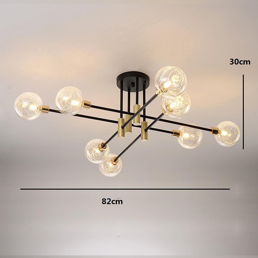 8-Light Glass Shade Modern Flush Mount Ceiling Light - Black