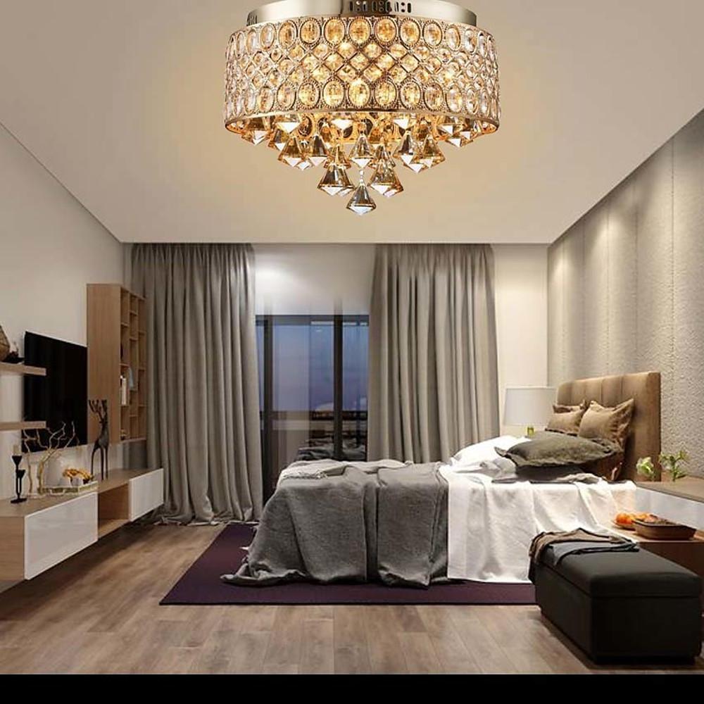 4-Light Crystal Drum Flush Mount Ceiling Chandelier