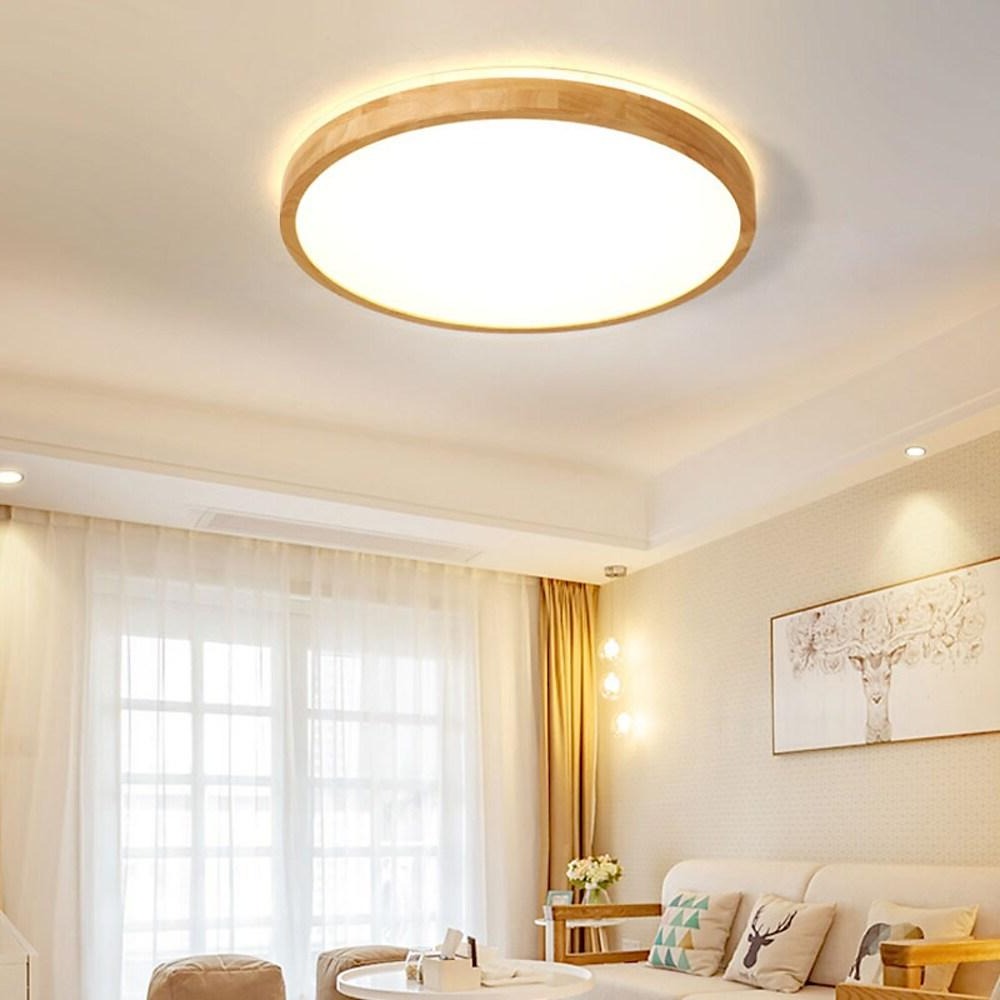 Circular Wood LED Flush Mount Ceiling Light – Nordic Minimalist Design