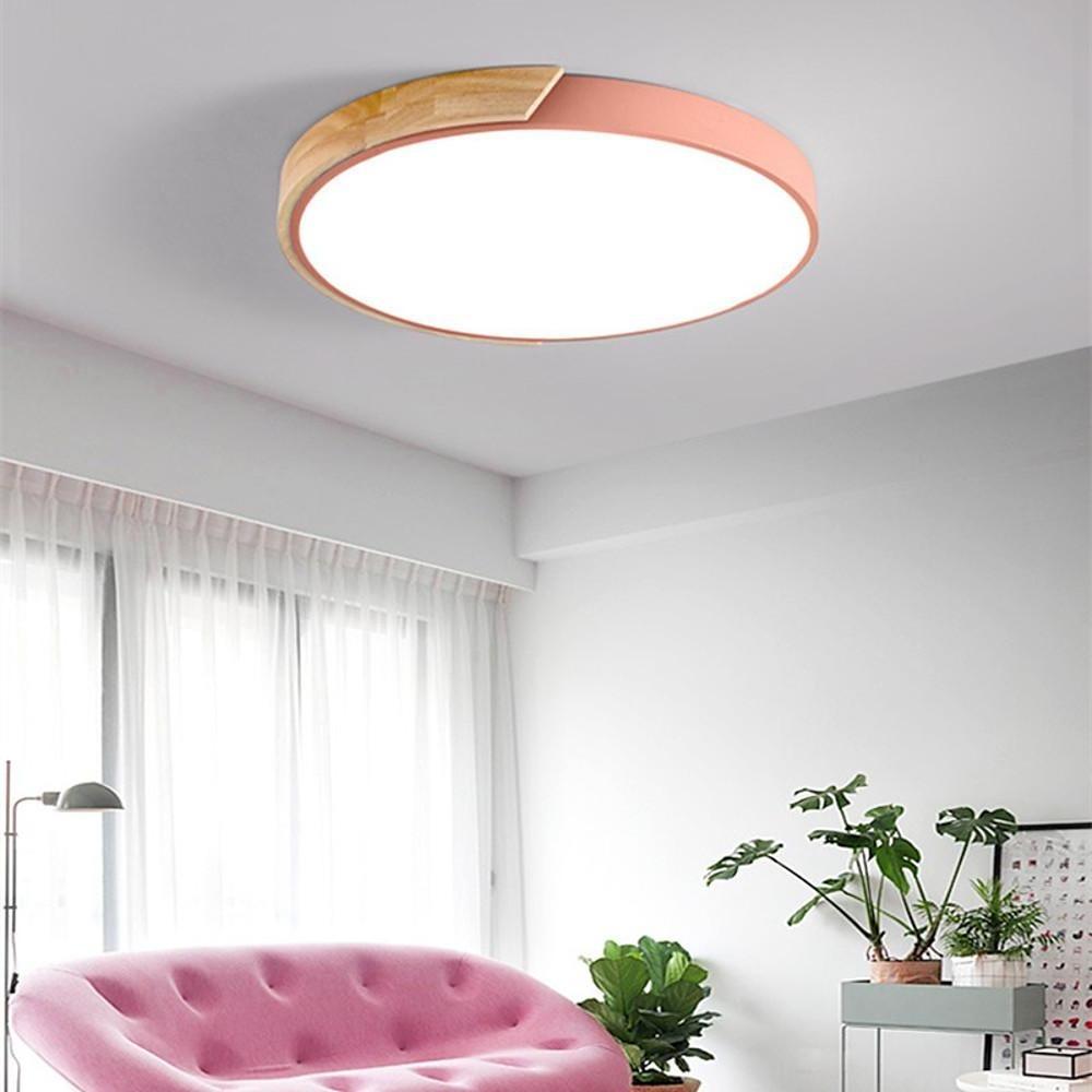Modern Circular LED Flush Mount Ceiling Light - Metal & Wood
