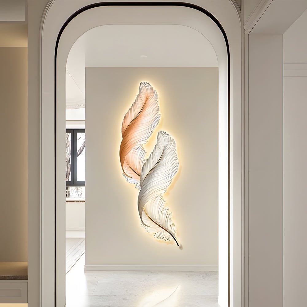 Feather LED Wall Art with Remote Control - Modern Decorative Lighting
