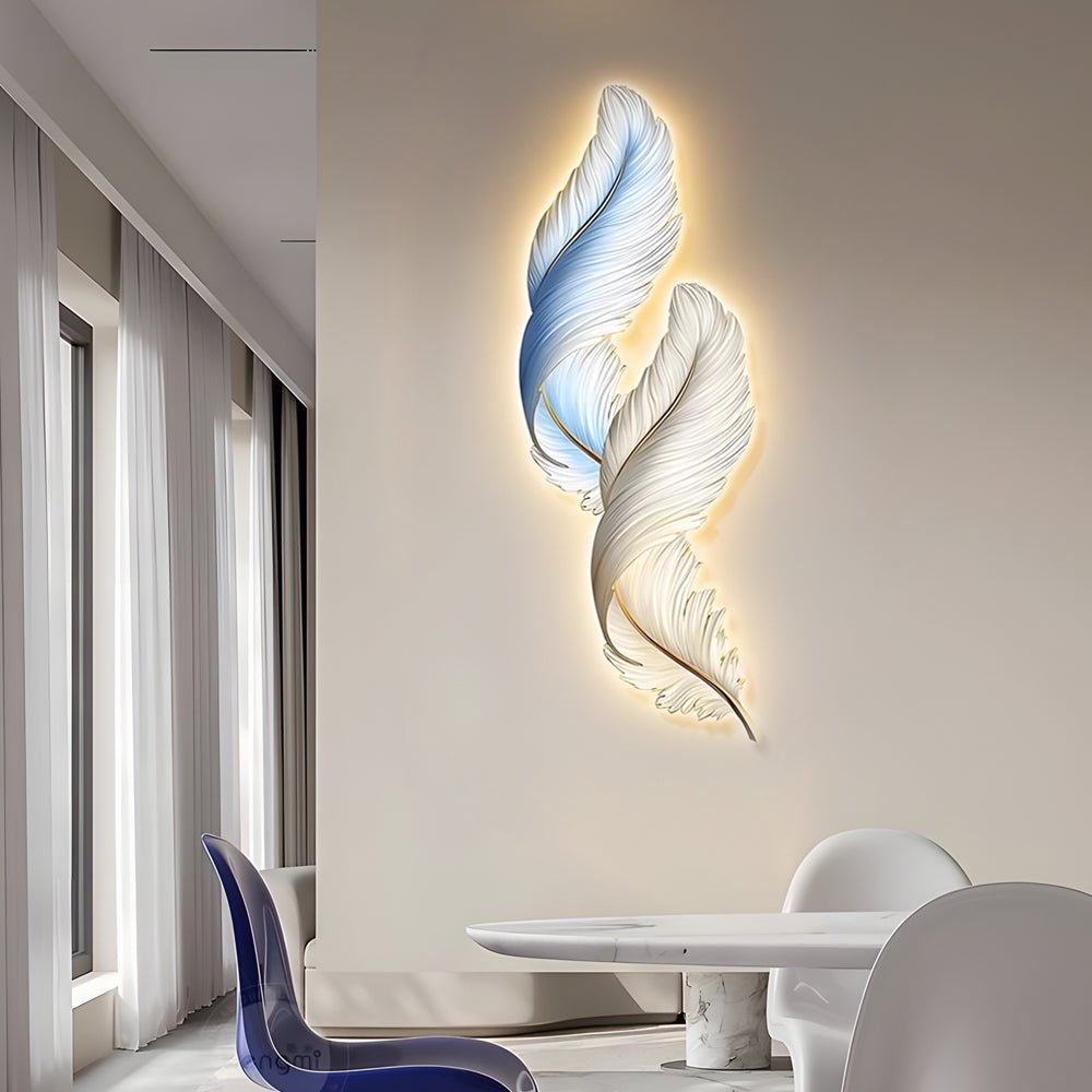 Feather LED Wall Art with Remote Control - Modern Decorative Lighting