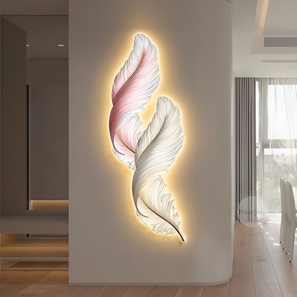Feather LED Wall Art with Remote Control - Modern Decorative Lighting