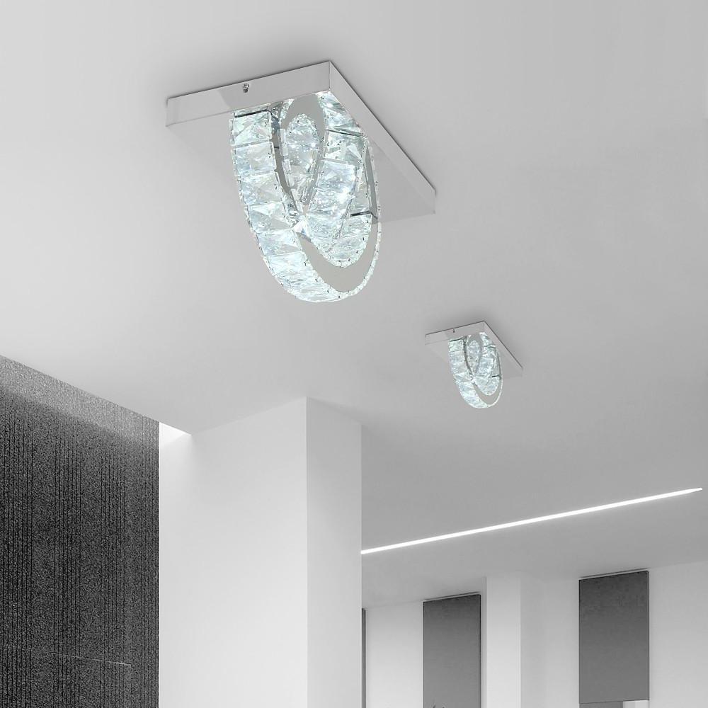 Crystal Semicircular Flush Mount Ceiling Light Modern LED 14"