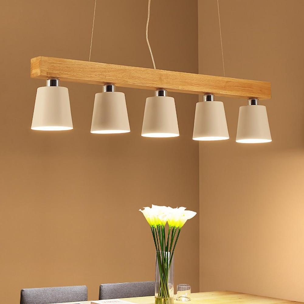 Linear Wood Chandelier 5-Light Island Kitchen Dining Room Pendant