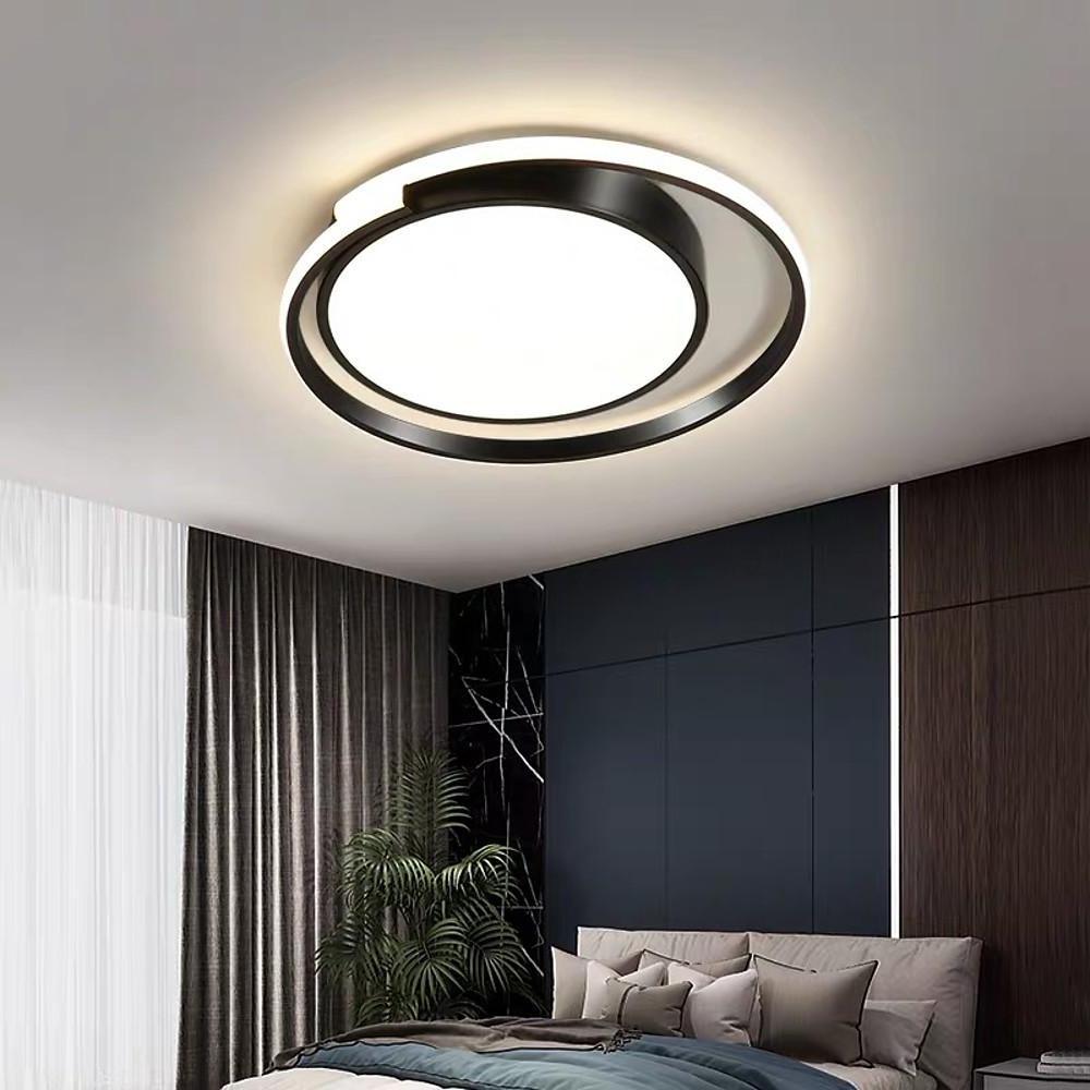 Minimalist Circular Flush Mount Ceiling Light - Black & Gold LED
