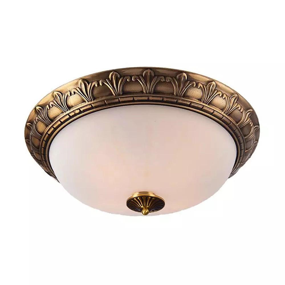 Antique Flush Mount Ceiling Light Bronze & Frosted Glass Fixture