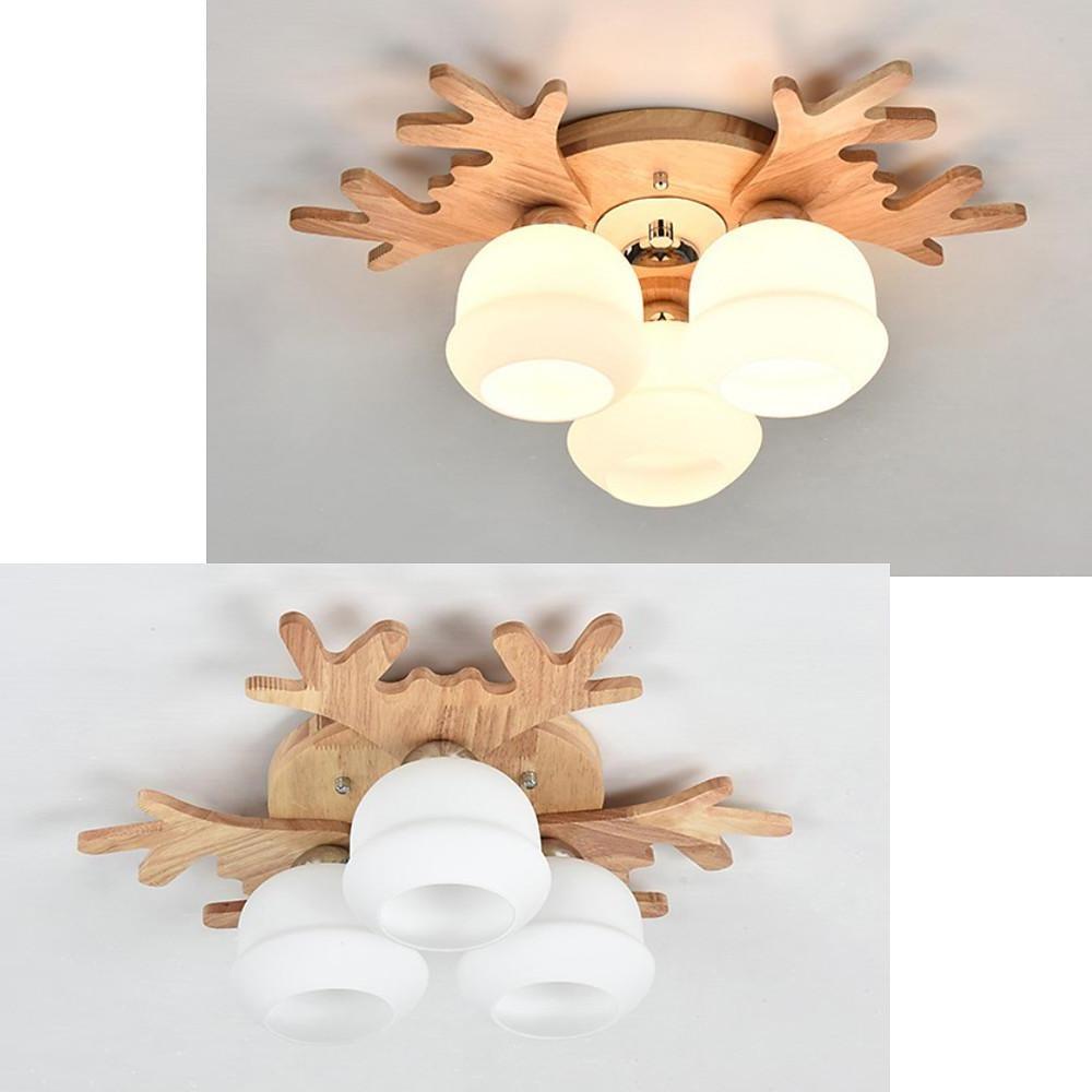 Modern Wood Glass Globe Flush Mount Ceiling Light | Ambient LED