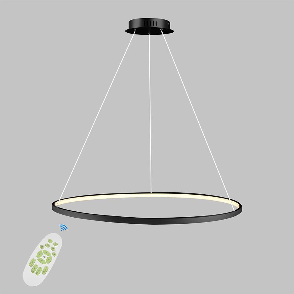 Modern Ring Pendant Light 30W LED Dimmable Black Metal Acrylic