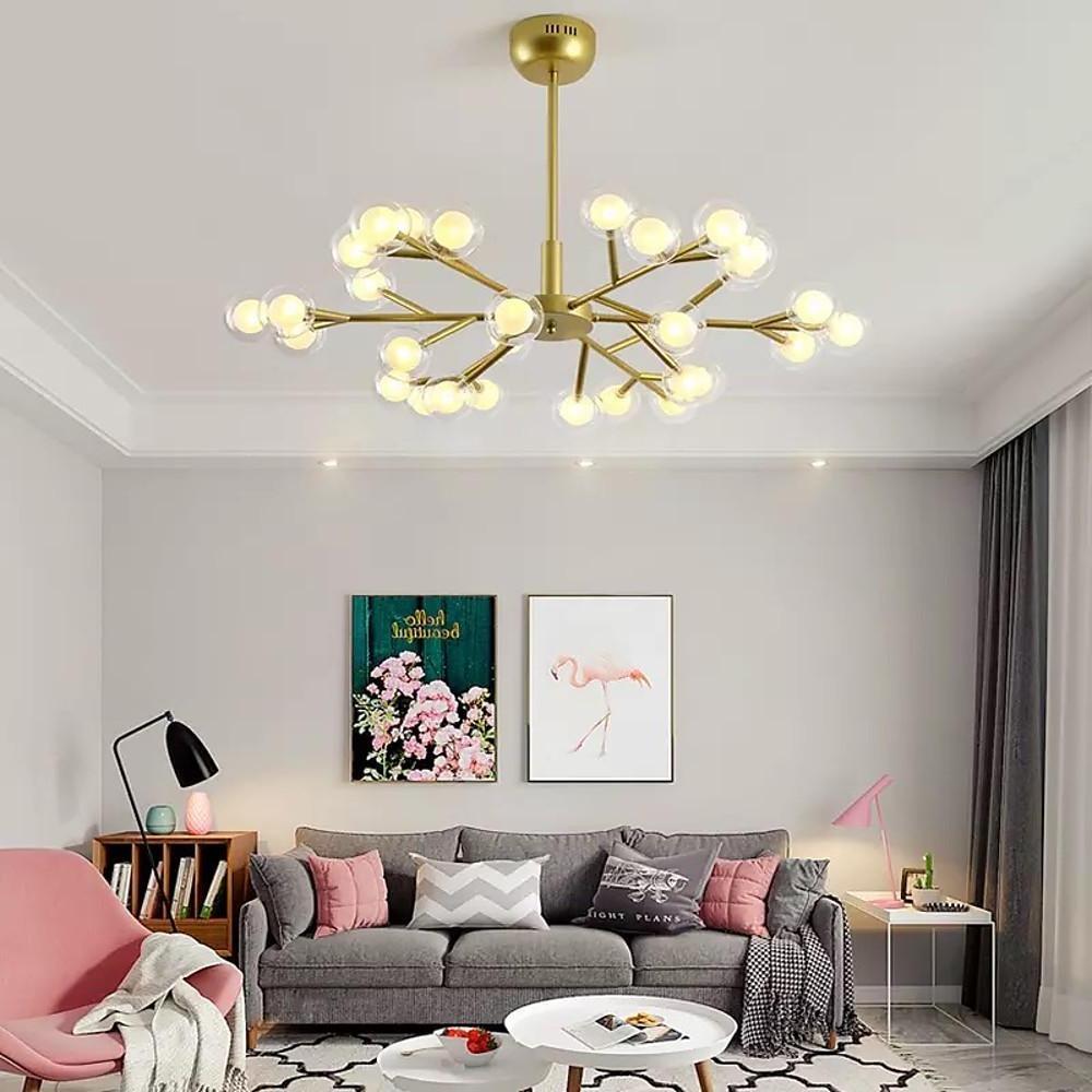 Modern Sputnik Chandelier 30-Light Glass Bubble Gold Metal 33" LED