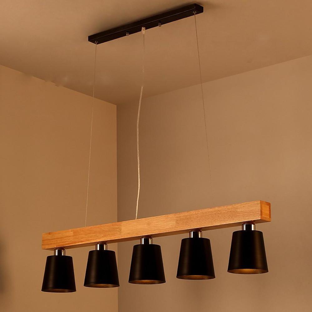 Linear Wood Chandelier 5-Light Island Kitchen Dining Room Pendant
