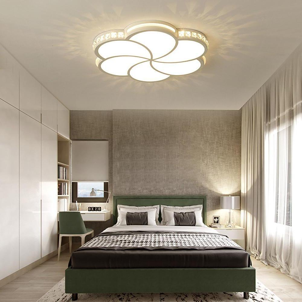 Flower Crystal Dimmable LED Flush Mount Ceiling Light White Modern