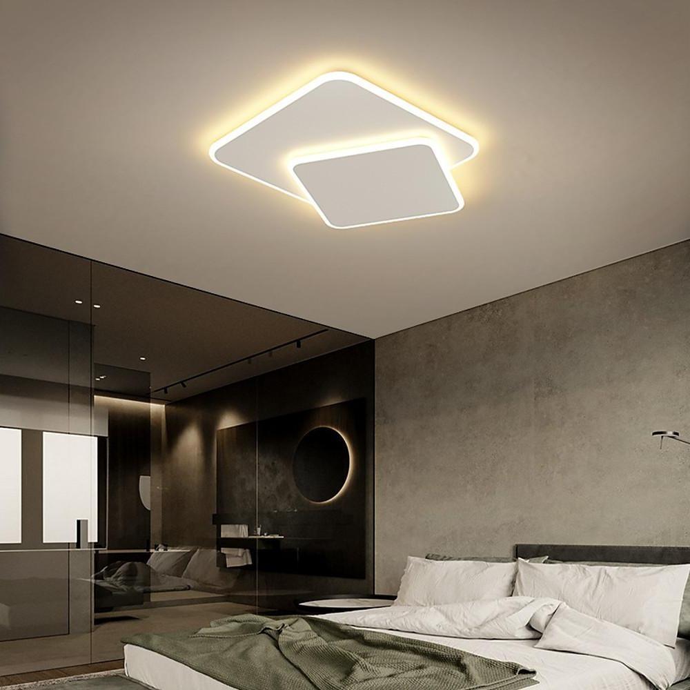 Modern White Square LED Flush Mount Ceiling Light - 2 Tier Design
