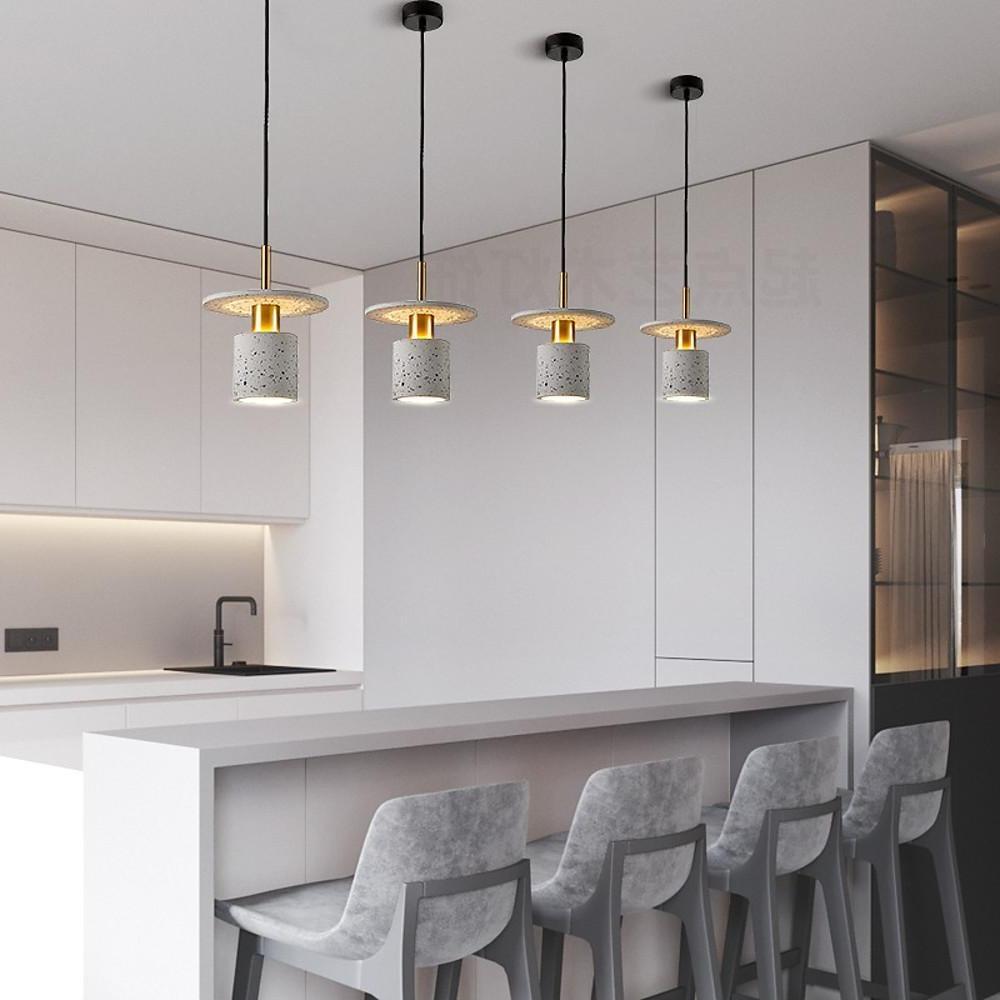 Terrazzo Cement Cylinder LED Pendant Light Modern Island Lighting