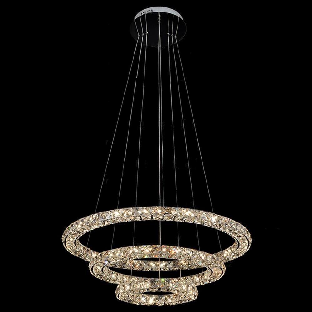 Crystal LED Chandelier 3-Tier Modern Geometric Ring Pendant Light