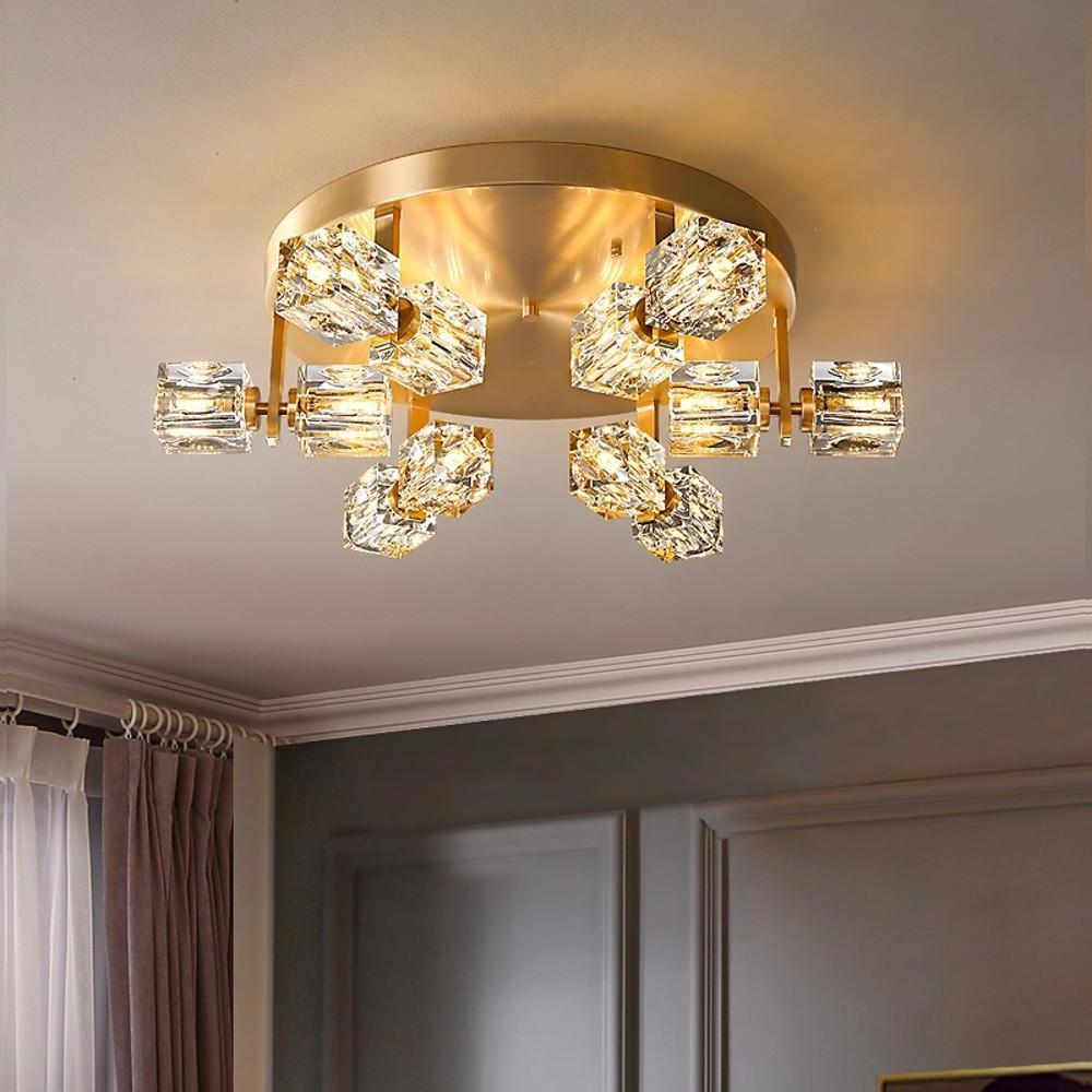 6-Light Crystal Brass Flush Mount LED Ceiling Light | Nordic Design