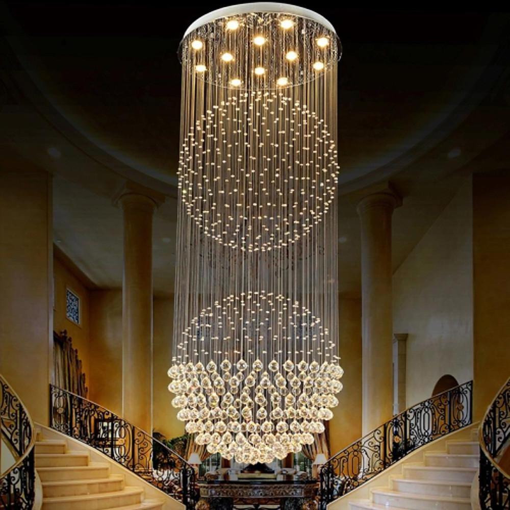 Double Sphere Crystal Metal Chandelier Contemporary Staircase Lighting