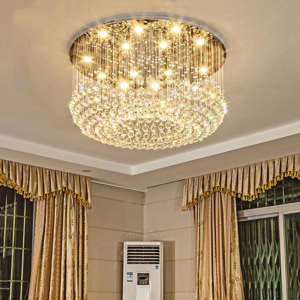 Crystal Drum Flush Mount Chandelier Modern 5-Tier LED Ceiling Light