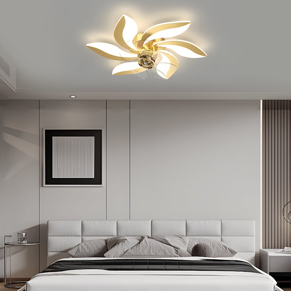 Modern Floral Ceiling Fan Light with Dimmable LED | 3 Finishes