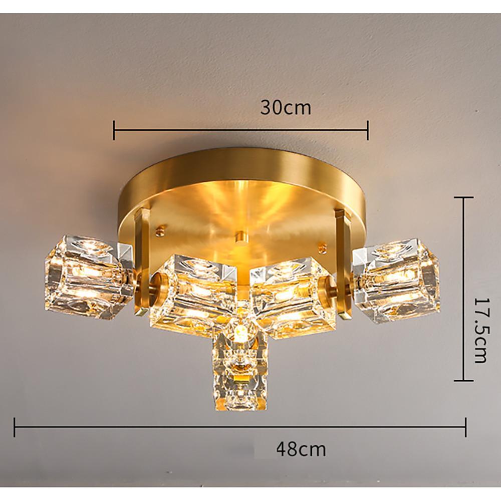 6-Light Crystal Brass Flush Mount LED Ceiling Light | Nordic Design