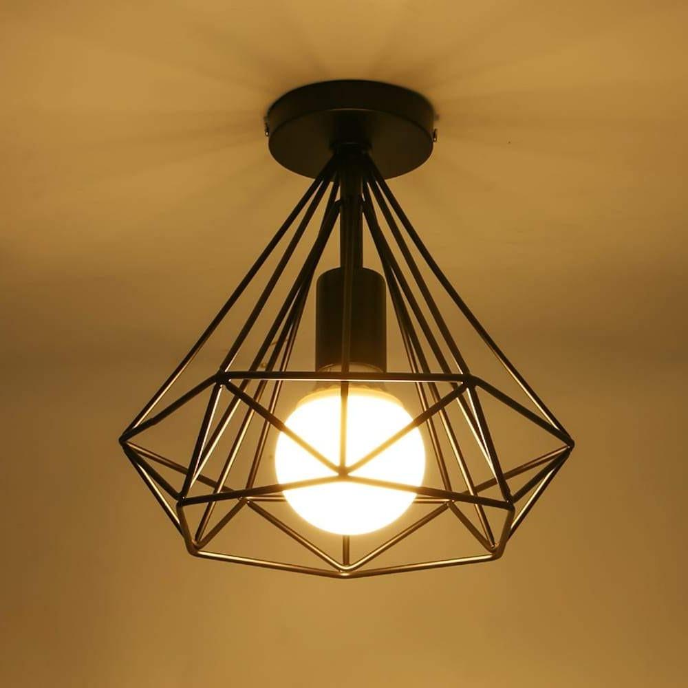 Geometric Caged Semi Flush Mount Ceiling Light - Black & White