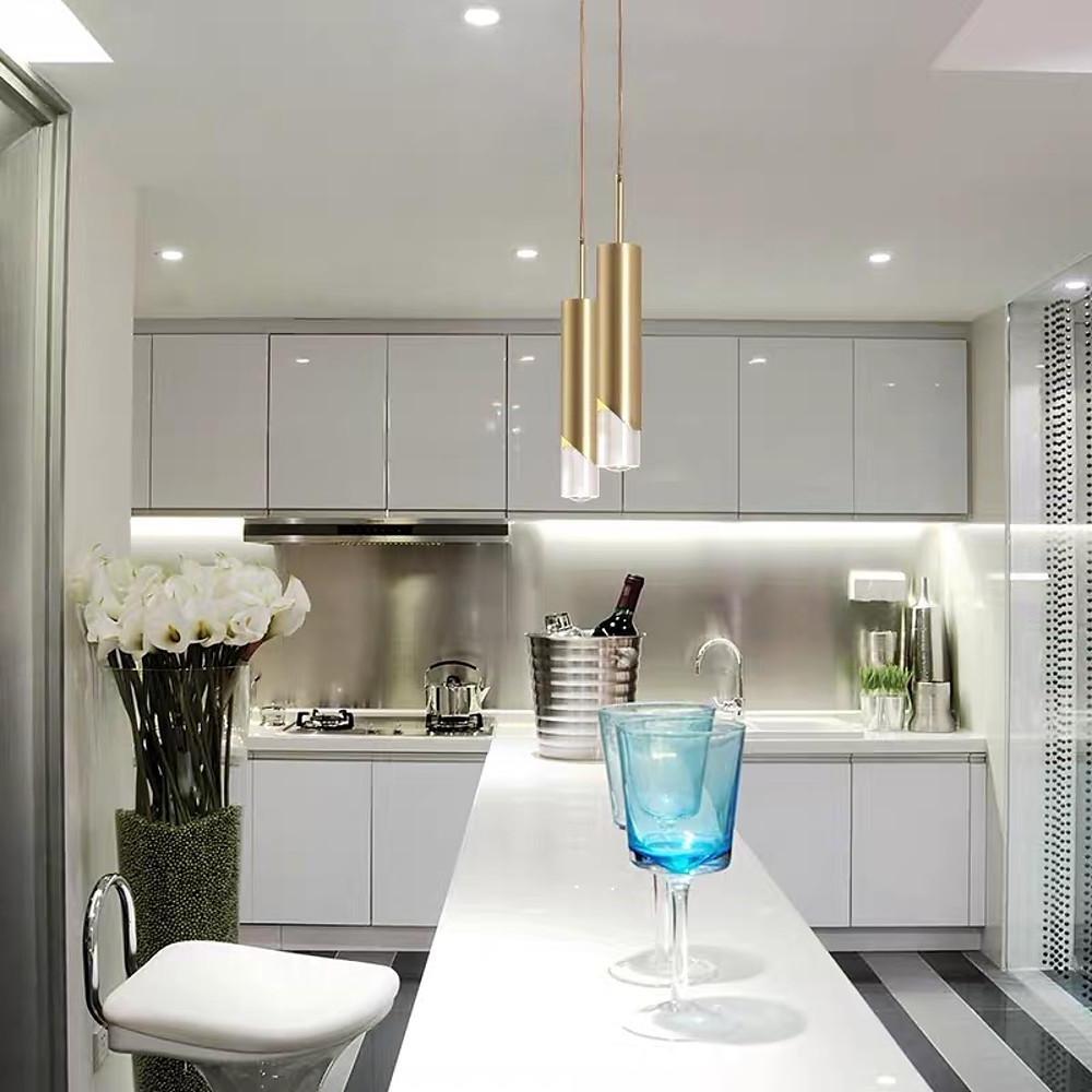 Slender Cylinder Crystal Pendant Light Modern Gold Finish