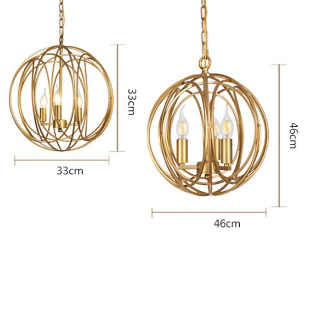 3-Light Brass Globe Cage Chandelier - Modern Orb Pendant Light