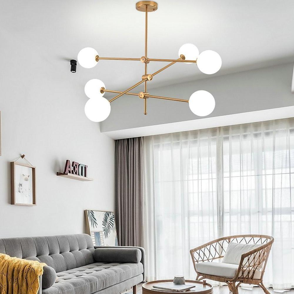 Geometrical Gold Sputnik Chandelier with Glass Globes 6-Light