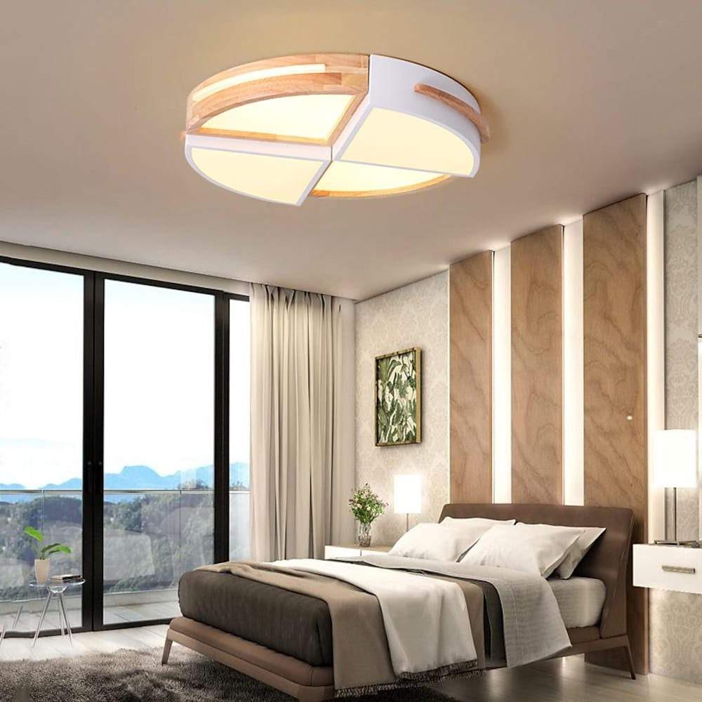 Modern Geometric Wood Flush Mount Ceiling Light with Dimmable LED